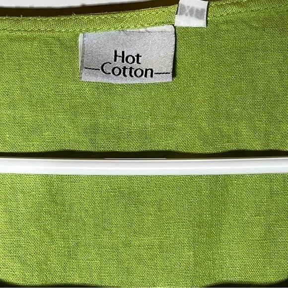 Hot Cotton coastal grandma lime green 3/4 sleeve cotton linen tunic XL - Picture 4 of 6